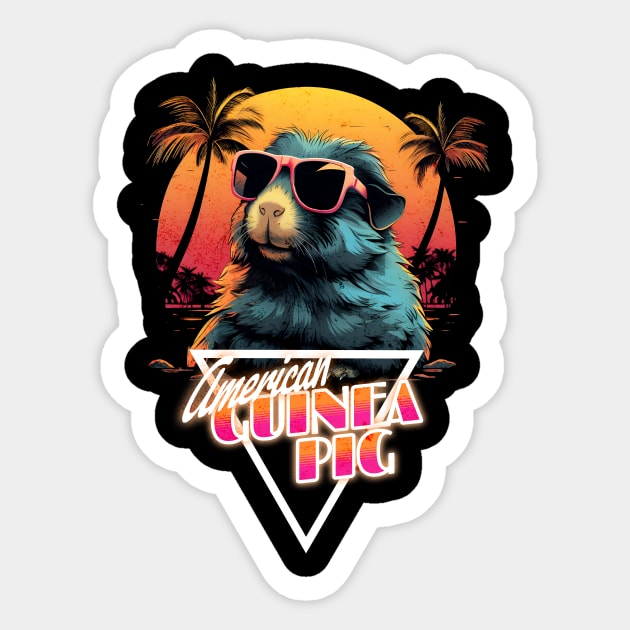 Retro Wave American Guinea Pig Vibes Sticker by Miami Neon Designs